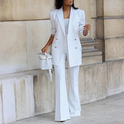 Costumul ocazional la două piept, de toamnă pentru femei, noua culoare solidă, costum cu pantaloni largi, costum din două piese, costum pentru femei, set de blazer, set de birou