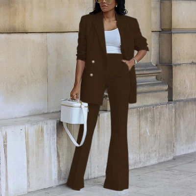 Costumul ocazional la două piept, de toamnă pentru femei, noua culoare solidă, costum cu pantaloni largi, costum din două piese, costum pentru femei, set de blazer, set de birou