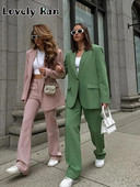Seturi de pantaloni blazer pentru dama de birou Set de două piese la modă pentru femei, cu decolteu în V, cu mânecă lungă, blazer elegant, cu pantaloni largi, costume Nou în potrivire