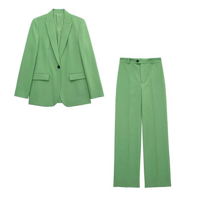 Seturi de pantaloni blazer pentru dama de birou Set de două piese la modă pentru femei, cu decolteu în V, cu mânecă lungă, blazer elegant, cu pantaloni largi, costume Nou în potrivire