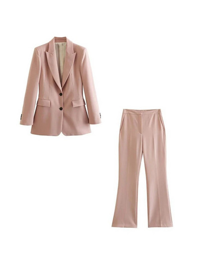 Seturi de pantaloni blazer pentru dama de birou Set de două piese la modă pentru femei, cu decolteu în V, cu mânecă lungă, blazer elegant, cu pantaloni largi, costume Nou în potrivire