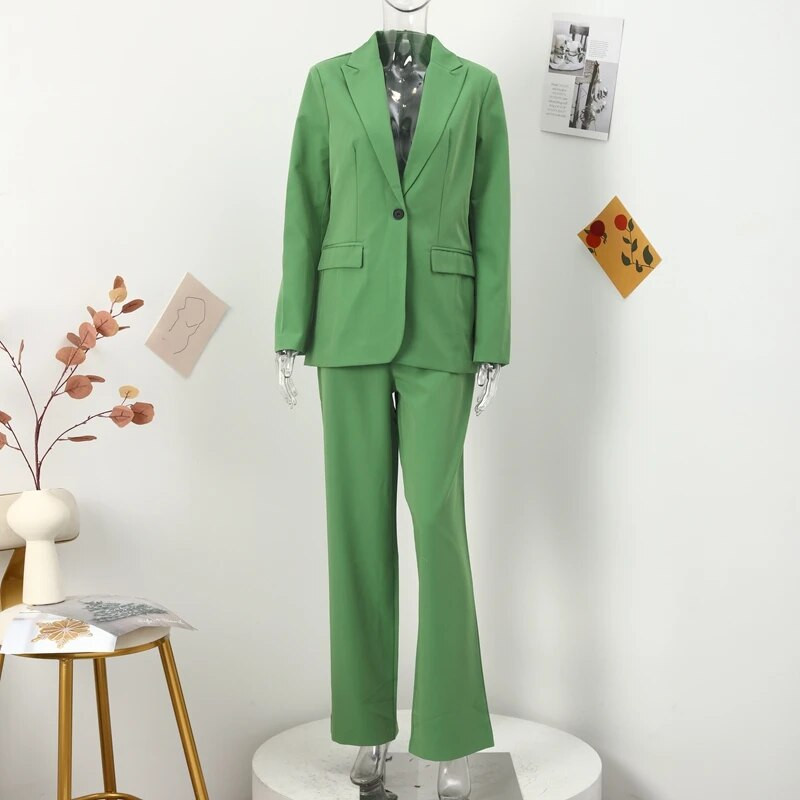 Seturi de pantaloni blazer pentru dama de birou Set de două piese la modă pentru femei, cu decolteu în V, cu mânecă lungă, blazer elegant, cu pantaloni largi, costume Nou în potrivire