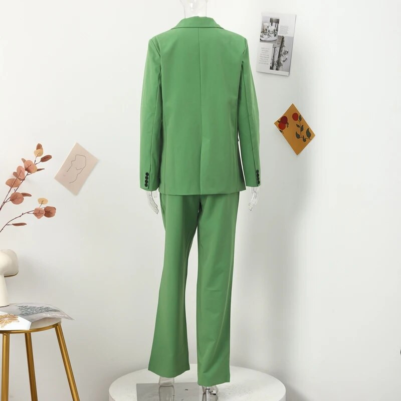 Seturi de pantaloni blazer pentru dama de birou Set de două piese la modă pentru femei, cu decolteu în V, cu mânecă lungă, blazer elegant, cu pantaloni largi, costume Nou în potrivire