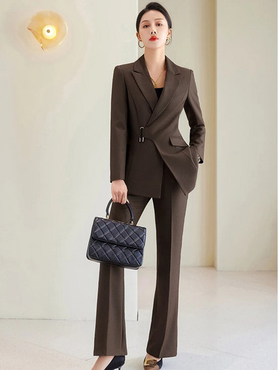 Maro, bleumarin, negru, damă, costum formal cu pantaloni, jachetă și pantaloni pentru femei, îmbrăcăminte de lucru pentru femei, set de 2 piese pentru toamnă iarnă