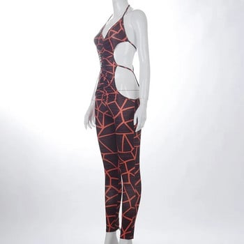 2021 Κάλυμμα με λαιμόκοψη V-λαιμόκοψη Γυναικεία αμάνικη εξώπλατη στάμπα Σέξι κοκαλιάρικο ρόμπες Hollow Out Club Partywear Playsuits