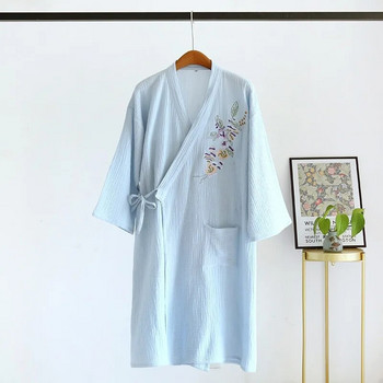 2023 Ιαπωνική φόρεμα κιμονό Γυναικεία φθινοπωρινή υφασμάτινη βαμβακερή κρεπ κέντημα Καλοκαιρινό μπουρνούζι Home Service Sleepwear Ρόμπα μπάνιου