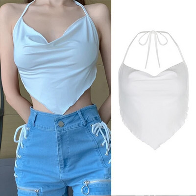 2023 Noi femei Sexy Cross Halter Tank Tops Y2K Fashion Fără umăr Tie Up Crop Tops Club Party Wear Vesta fără spate Topuri