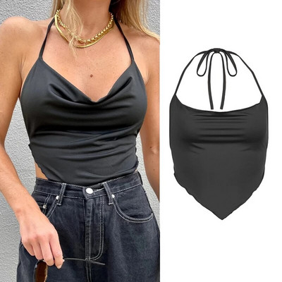 2023 Noi femei Sexy Cross Halter Tank Tops Y2K Fashion Fără umăr Tie Up Crop Tops Club Party Wear Vesta fără spate Topuri