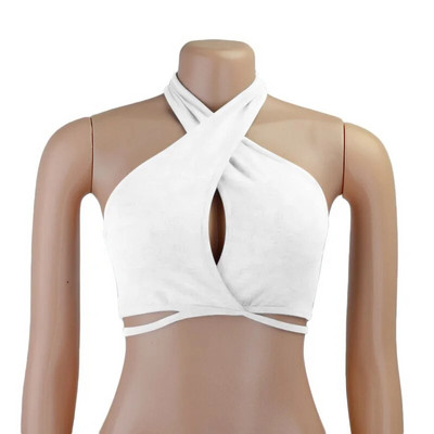 2023 Noi femei Sexy Cross Halter Tank Tops Y2K Fashion Fără umăr Tie Up Crop Tops Club Party Wear Vesta fără spate Topuri