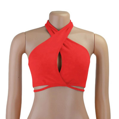 2023 Noi femei Sexy Cross Halter Tank Tops Y2K Fashion Fără umăr Tie Up Crop Tops Club Party Wear Vesta fără spate Topuri