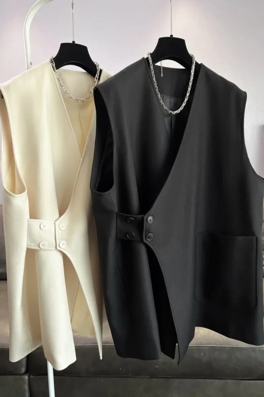 SuperAen japán eredeti dizájn női bő tavaszi őszi hosszú V-nyakú öltöny mellény dzseki kabát