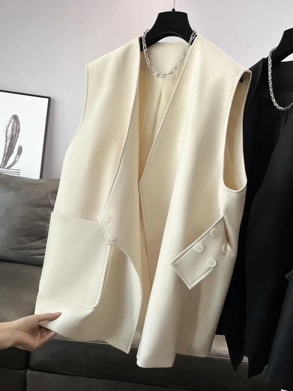 SuperAen japán eredeti dizájn női bő tavaszi őszi hosszú V-nyakú öltöny mellény dzseki kabát