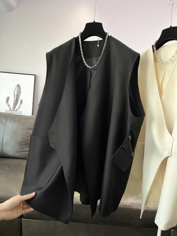 SuperAen japán eredeti dizájn női bő tavaszi őszi hosszú V-nyakú öltöny mellény dzseki kabát