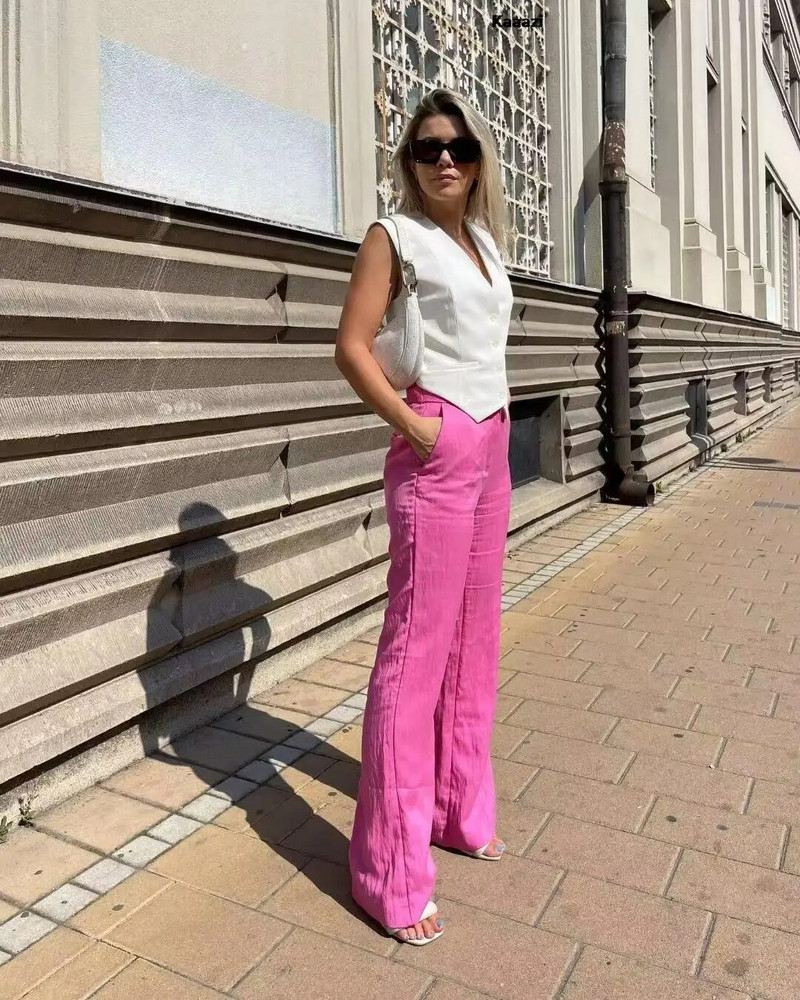 Elegantni modni ženski prsluk 2023. Ženski prsluci bez rukava Ljetni V-izrez Jednoredno kopčanje Ženski bijeli ležerni gornji dijelovi Kaputi Chic