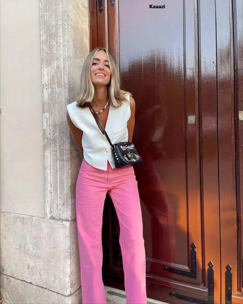 Elegantni modni ženski prsluk 2023. Ženski prsluci bez rukava Ljetni V-izrez Jednoredno kopčanje Ženski bijeli ležerni gornji dijelovi Kaputi Chic