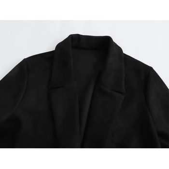 TRAF 2023 Дълго палто от изкуствен велур Дамска жилетка с дълъг ръкав Есен Зима Бежово черно палто Дамско елегантно дамско палто