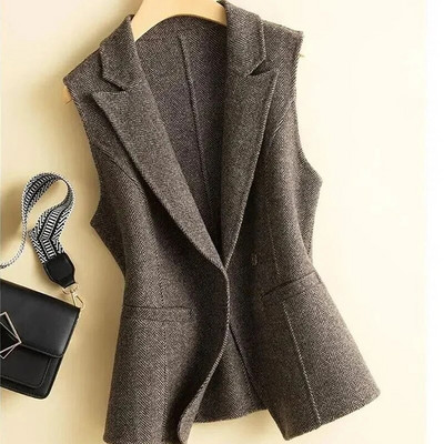 Costum guler vestă din tweed jachetă feminină toamnă și iarnă noua versiune coreeană a temperamentului modei bluză casual jachetă cal