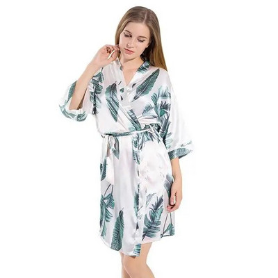 Robe de femeie cu imprimeu alb, halat de baie din satin de vară, ocazional, îmbrăcăminte de noapte pentru femei, rochie largi kimono, rochie de acasă