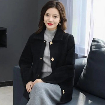 Απομίμηση βιζόν Velvet Γυναικείο παλτό 2021 Άνοιξη Φθινόπωρο Νέα Κορεατικά Μητρικά Μπουφάν Απομίμηση Βιζόν Πουλόβερ Γυναικεία Ζακέτα Κουμπιά
