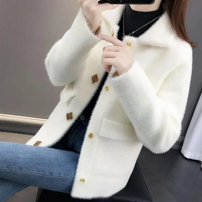 Кадифено палто от имитация на норка Дамско 2021 Пролет Есен Нови корейски майчински якета Имитация на норка Пуловер Женска жилетка Копчета