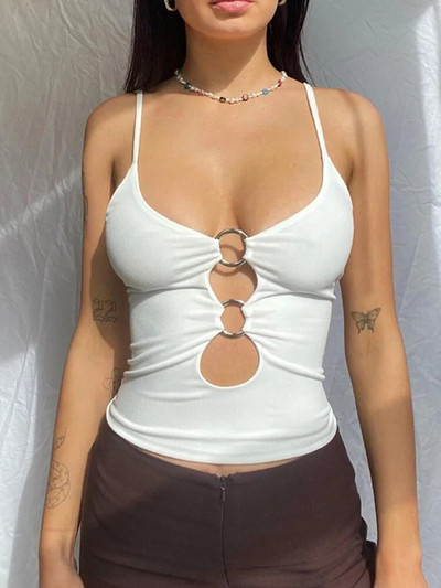 Solid Casual fără mâneci Cami Top Femei fără spate Scobit Sexy Crop Tops Tricouri Fashion Fitness Camisole 2023