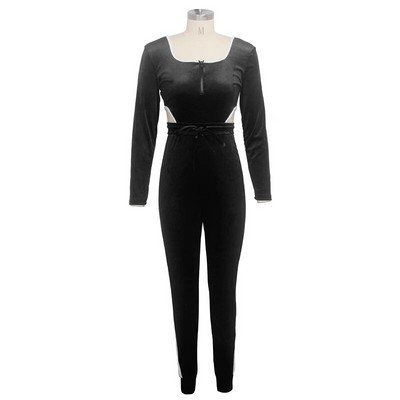 Salopetă de catifea sexy pentru femei Trening din catifea Pantaloni cu tunică scobiți Romper elegant pentru femeie ținută de petrecere pentru club de noapte toamnă iarnă
