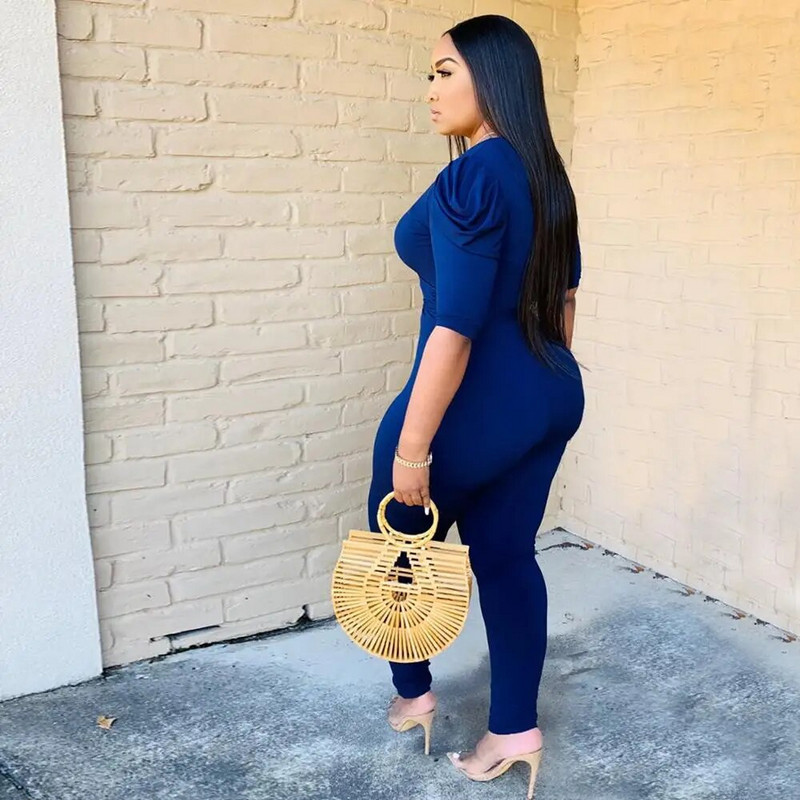 Nyári, új stílusú, rövid ujjú, fűzős nadrág hosszú nadrág, redőzött ujjú, mély V nyakú szexi vékony három színű divatos kombiné