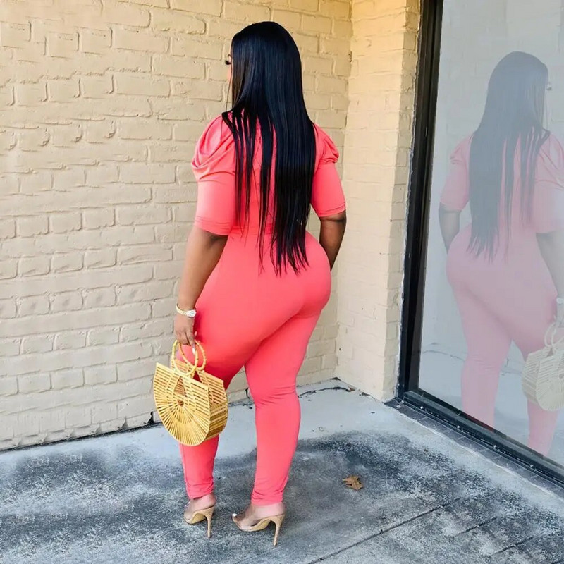 Nyári, új stílusú, rövid ujjú, fűzős nadrág hosszú nadrág, redőzött ujjú, mély V nyakú szexi vékony három színű divatos kombiné