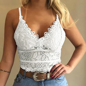 Dantela Floral Y2k Sexy Curea Tancuri Femei Fără Mâneci Camolă Crop Topuri Solide Costuri Vestă Cu Decolteu în V Tricou casual Femeie Top scobit