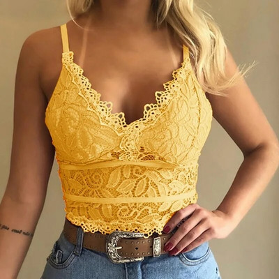 Dantela Floral Y2k Sexy Curea Tancuri Femei Fără Mâneci Camolă Crop Topuri Solide Costuri Vestă Cu Decolteu în V Tricou casual Femeie Top scobit