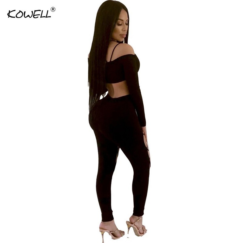 Kowell Hollow Out Παπιγιόν Επίδεσμος Σέξι γυναικεία φόρμα στράπλες σπαγγέτι Skinny καλοκαιρινό σετ δύο τεμαχίων Γυναικεία Rompers Casual