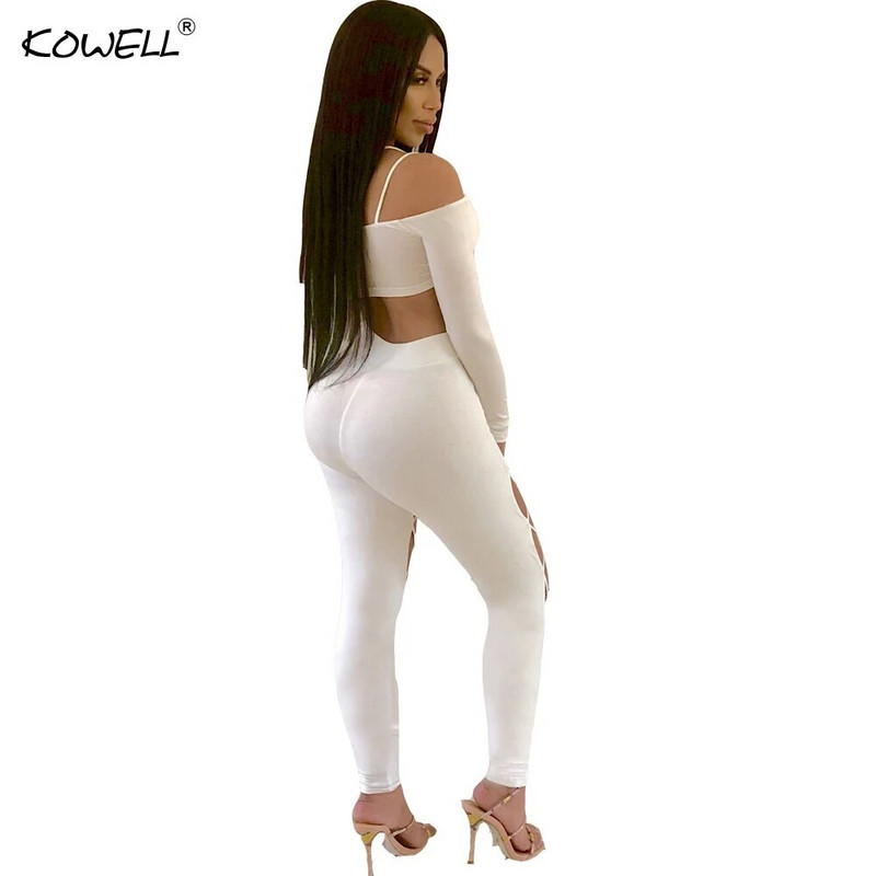 Kowell Hollow Out Παπιγιόν Επίδεσμος Σέξι γυναικεία φόρμα στράπλες σπαγγέτι Skinny καλοκαιρινό σετ δύο τεμαχίων Γυναικεία Rompers Casual