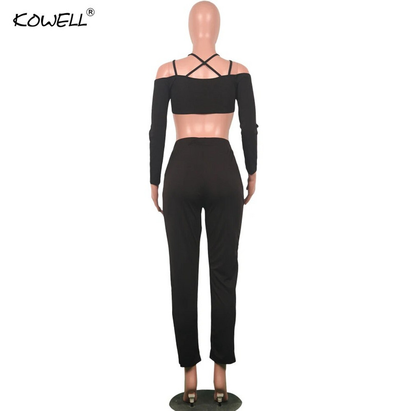 Kowell Hollow Out Παπιγιόν Επίδεσμος Σέξι γυναικεία φόρμα στράπλες σπαγγέτι Skinny καλοκαιρινό σετ δύο τεμαχίων Γυναικεία Rompers Casual