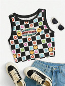 Imbracaminte Y2K Tricou cu imprimeu cu litere din desene animate, maiou cu grafica pentru femei, vara, grunge, punk, carouri, fara maneci, crop top Streetwear 2023