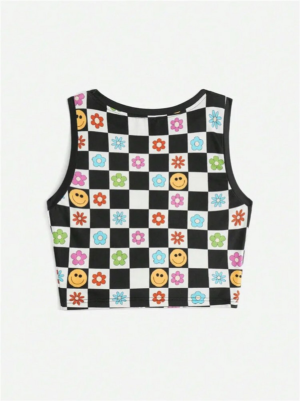 Y2K Clothes Rajzfilm, betűnyomat, grafikus felső, női nyári grunge punk High Street Plaid Ujjatlan, vágás felső utcai ruházat 2023