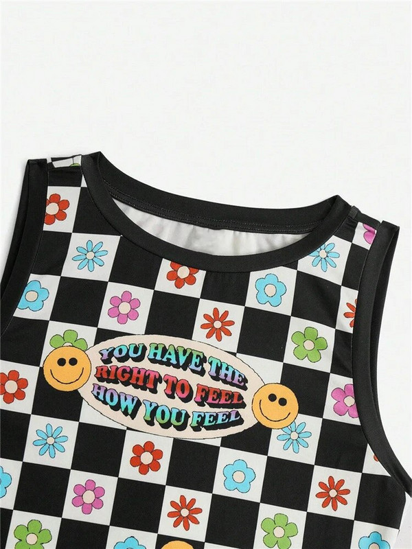 Y2K Clothes Rajzfilm, betűnyomat, grafikus felső, női nyári grunge punk High Street Plaid Ujjatlan, vágás felső utcai ruházat 2023