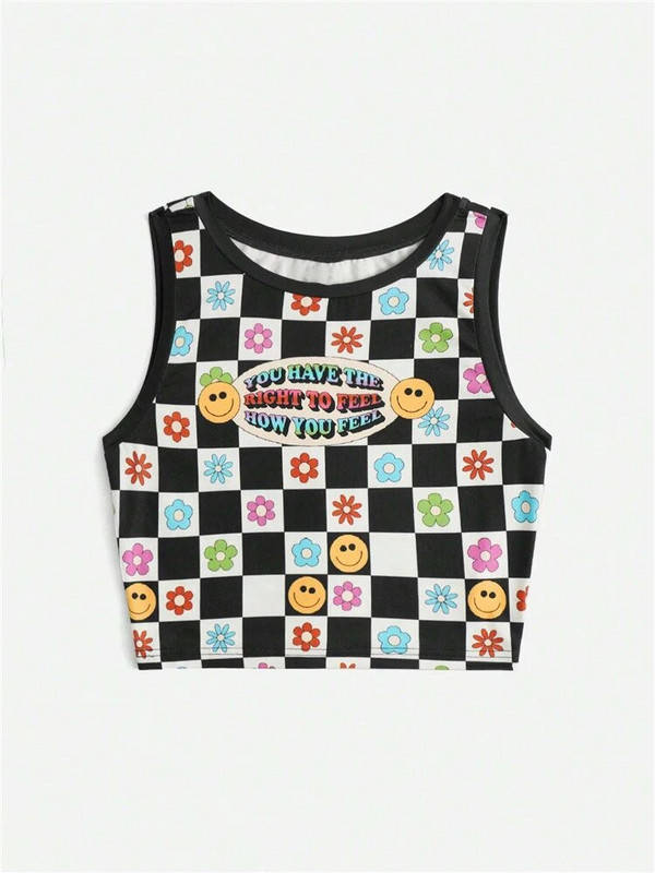 Y2K Clothes Rajzfilm, betűnyomat, grafikus felső, női nyári grunge punk High Street Plaid Ujjatlan, vágás felső utcai ruházat 2023