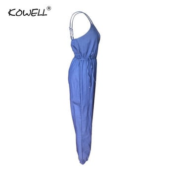 Kowell τζιν αμάνικο σέξι γυναικεία φόρμα romper Καλοκαιρινό βαθύ V λουράκι λαιμόκοψης μακριά φόρμα γυμναστικής φόρμες για πάρτι κλαμπ