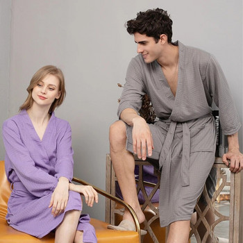 Вафлена пижама за двойка Халат за сауна Минималистична рокля Дамска тънка рокля за хотелски халат Гореща разпродажба