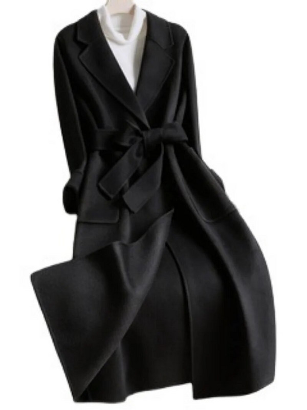 Fogyókúrás kétoldalas kasmír kabát női középhosszú 2023 új bézs temperamentum karcsúsított őszi és téli gyapjúkabát