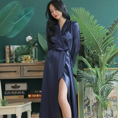 Ženski kućni kućni ogrtač Ultra dugi kimono ogrtač od punog satena Kućna odjeća Ženska seksi spavaćica Kupatilo Salonske haljine