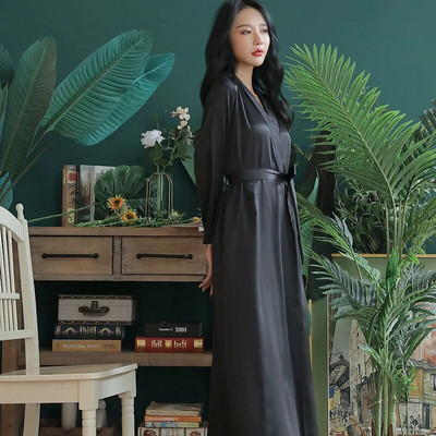 Ženski kućni kućni ogrtač Ultra dugi kimono ogrtač od punog satena Kućna odjeća Ženska seksi spavaćica Kupatilo Salonske haljine