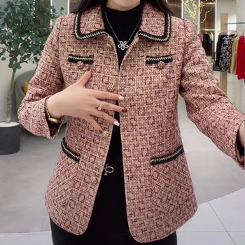 2023 Пролет Есен Корейска версия Свободно вълнено палто Дамско ново модно яке за стареене Вълнено връхно облекло за майка на средна възраст