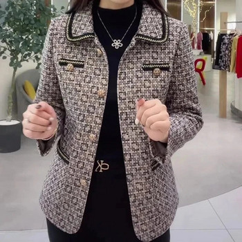 2023 Пролет Есен Корейска версия Свободно вълнено палто Дамско ново модно яке за стареене Вълнено връхно облекло за майка на средна възраст