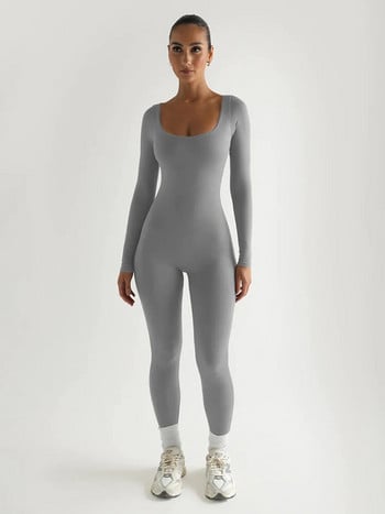 Sibybo Yoga Jumpsuit Women Basics Μακρυμάνικα Jumpsuits Lady Fitness Exercise Rompers Femme Casual Skinny φόρμες
