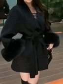 Elegantni ženski vuneni kaput dugih rukava, korejske modne vintage jakne, jednobojni uski džepovi, ležerni, novi jesensko-zimski kaputi iz 2023.