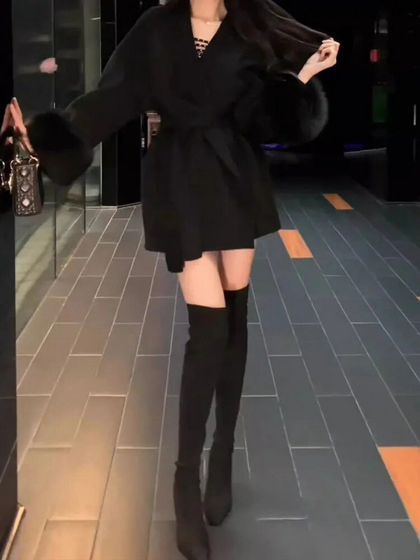 Elegantni ženski vuneni kaput dugih rukava, korejske modne vintage jakne, jednobojni uski džepovi, ležerni, novi jesensko-zimski kaputi iz 2023.