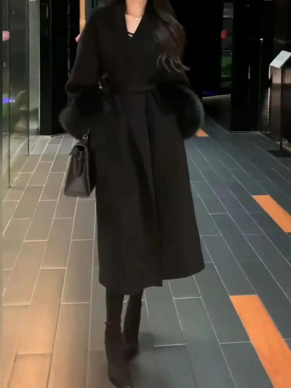 Elegantni ženski vuneni kaput dugih rukava, korejske modne vintage jakne, jednobojni uski džepovi, ležerni, novi jesensko-zimski kaputi iz 2023.