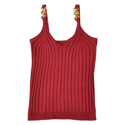 Ženski prsluk Metalni dekor V-izrez Dnevna odjeća bez leđa i bez rukava Slim Fit Prugasta tekstura Ženska ljetna majica bez rukava Ženska odjeća