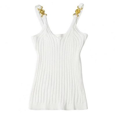 Ženski prsluk Metalni dekor V-izrez Dnevna odjeća bez leđa i bez rukava Slim Fit Prugasta tekstura Ženska ljetna majica bez rukava Ženska odjeća